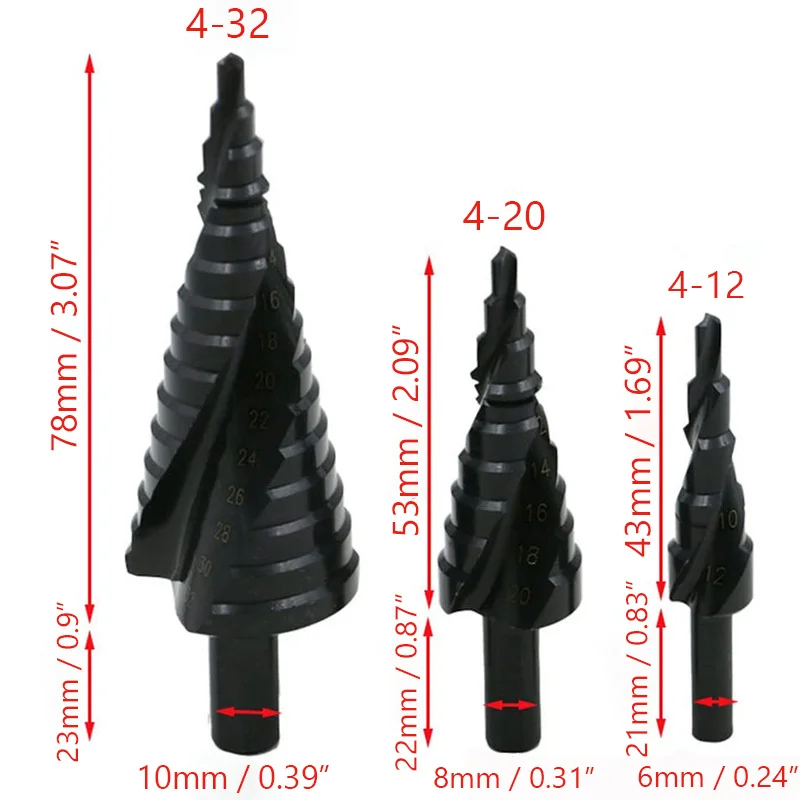 4-12 4-20 4-32MM HSS Cobalt Step Drill Bit Set Nitrogen Spiral for Metal Cone Hole Bit Opener Spiral Cobalt Step Drill Bit