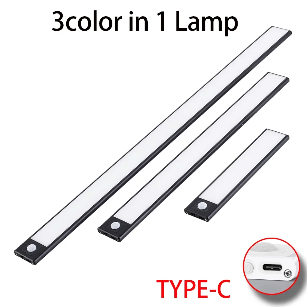 LED veilleuse 20/30/40/60CM capteur de mouvement sans fil USB armoire veilleuse armoire lampe pour armoires de cuisine chambre armoire