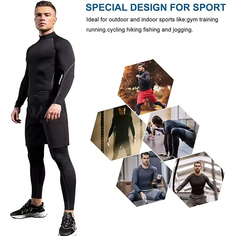 メンズコンプレッション長袖Tシャツ スポーツウェア 男性用 スキニーTシャツ 伸縮性のあるトラックジャケット ジム フィットネスTシャツ