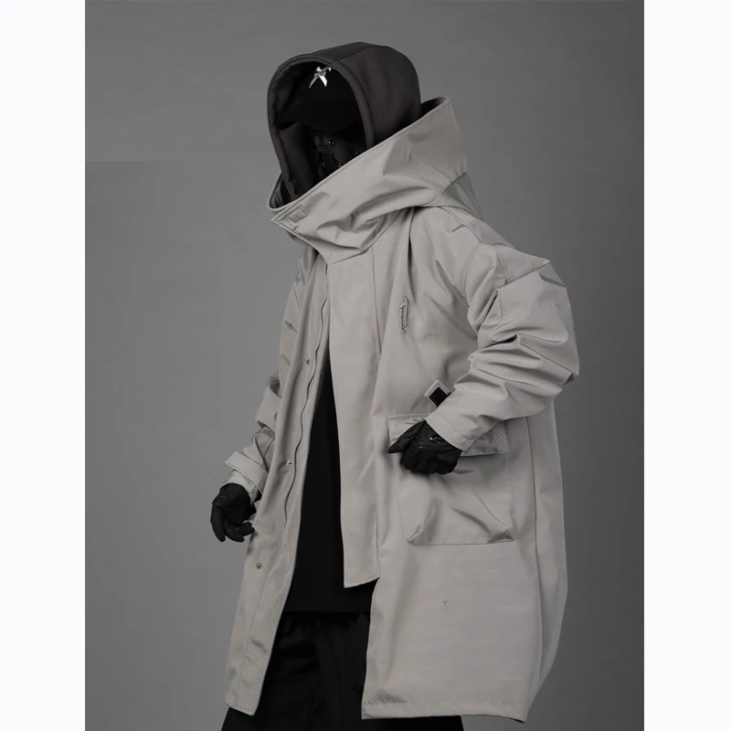 11bybb's dunkle Männer Winter lange Jacke Wind jacke neue gefälschte zweiteilige abnehmbare Liner Funktion Parkas Mäntel dicke Jacke