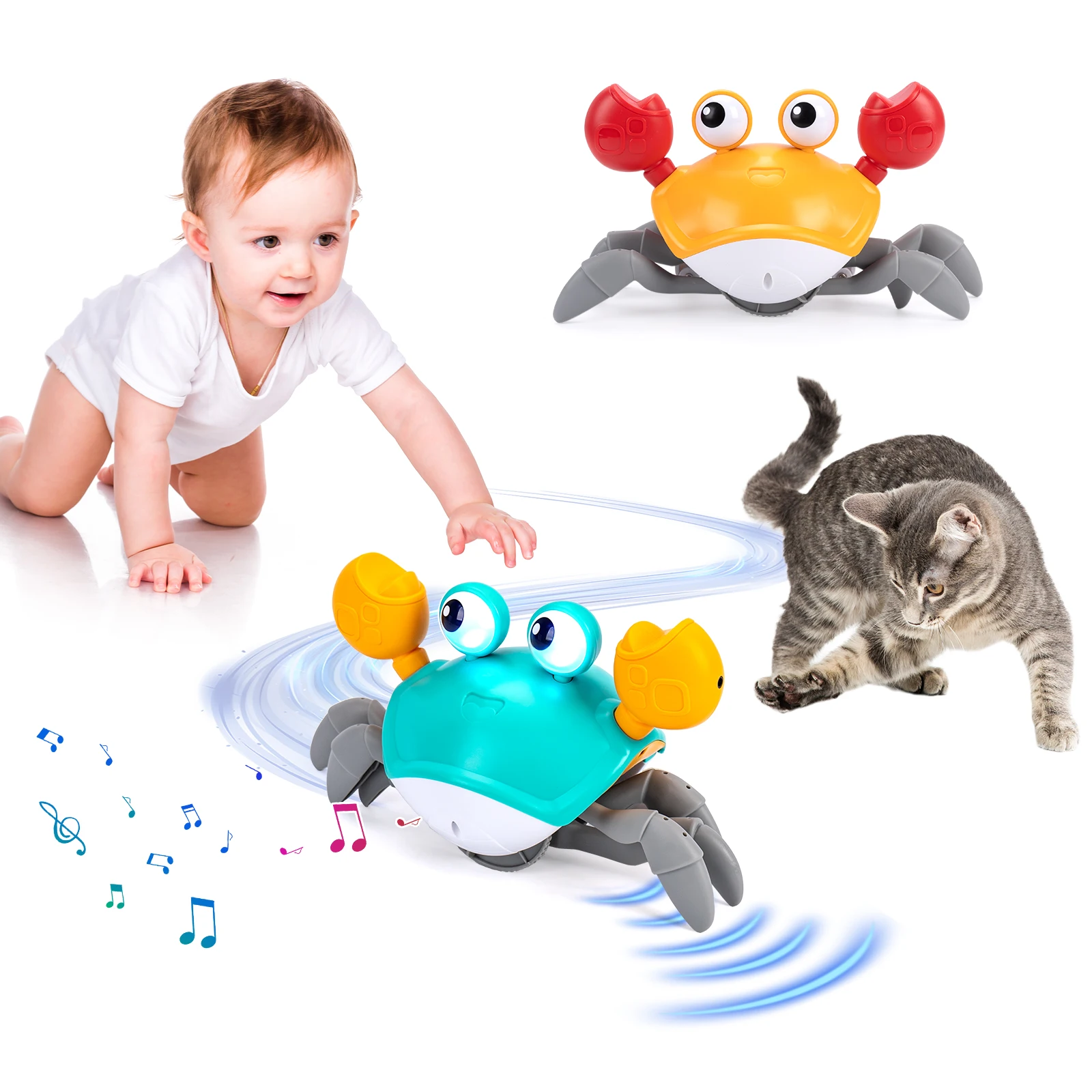 Jouets de courir de crabe dansant pour bébé, jouets électroniques pour enfants, chargement USB, jouets interactifs pour le temps du ventre des tout-petits