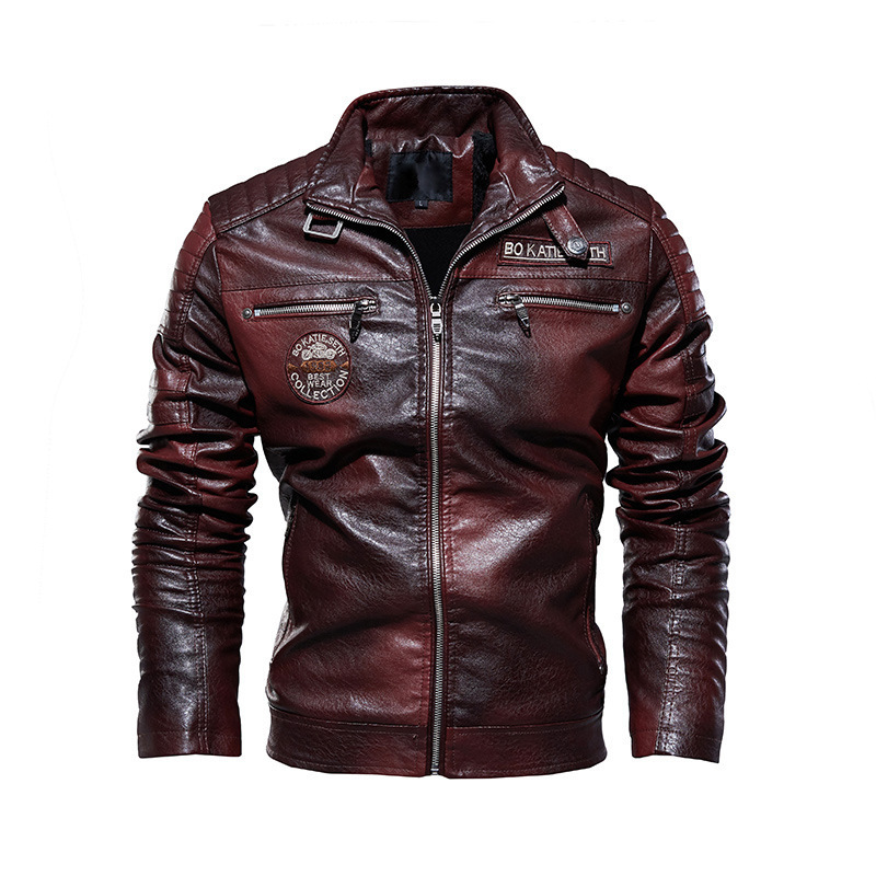 Jaqueta masculina de couro PU de motocicleta, roupa forrada com lã, durona moderna, europeia e americana, nova fronteira 2020