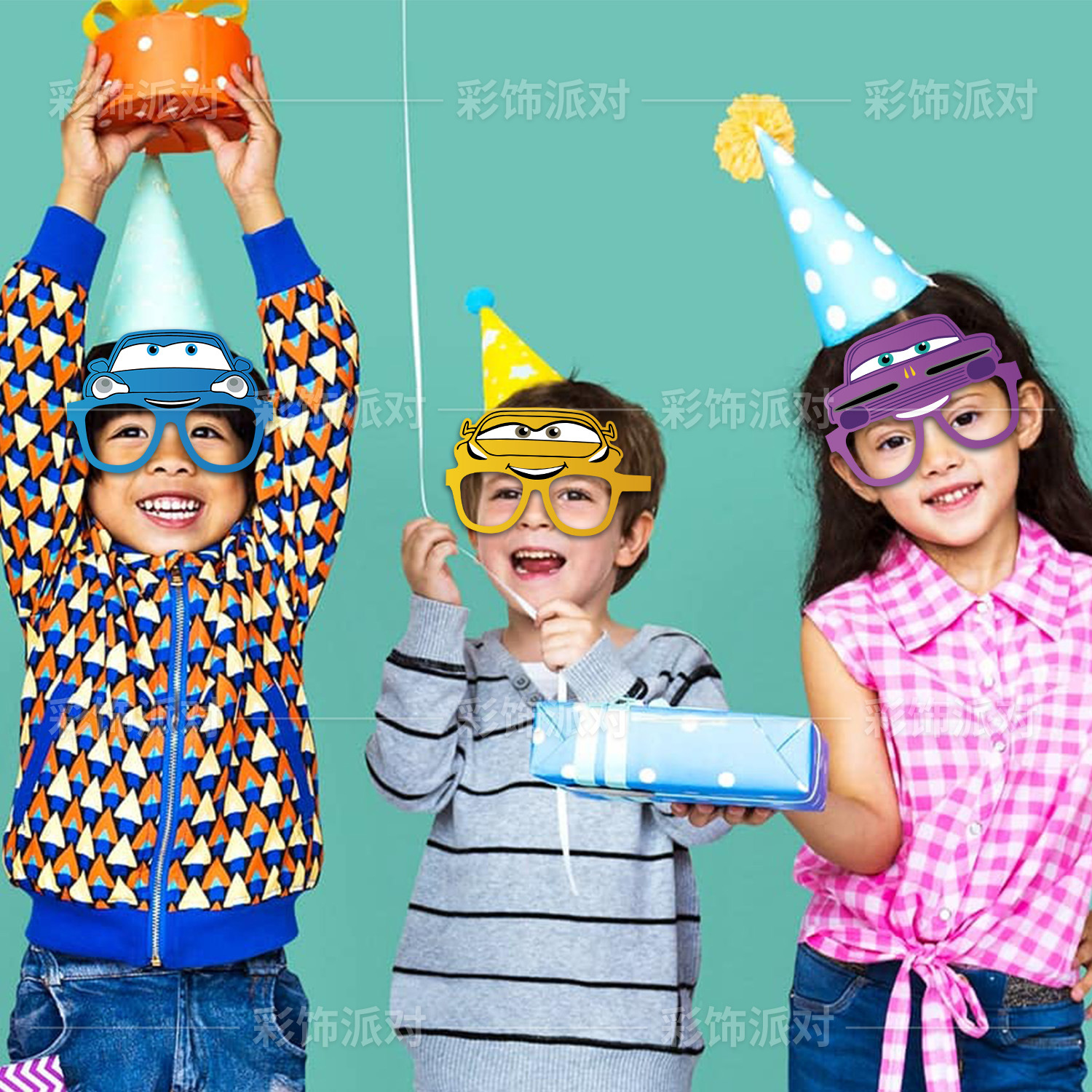 ディズニー-アニメレースカー誕生日パーティーの装飾、紙のメガネ、写真の小道具、mcクイーンマスク、誕生日パーティー用品、ギフト
