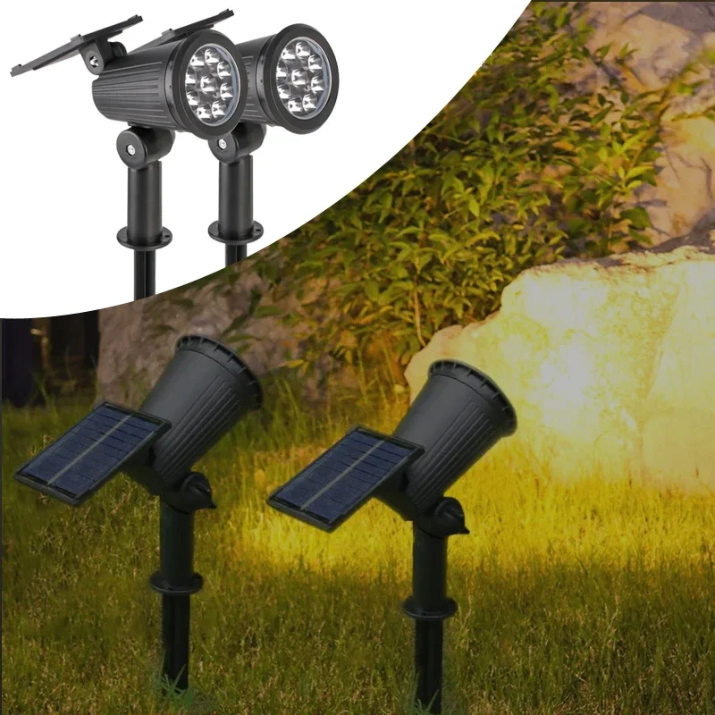 9 LED-owych solarnych reflektorów punktowych, zewnętrzne, wodoodporne, zasilane energią słoneczną, lampy ogrodowe na szpilce, regulacja jasności, do ścieżek, trawników, podjazdów i podwórka.