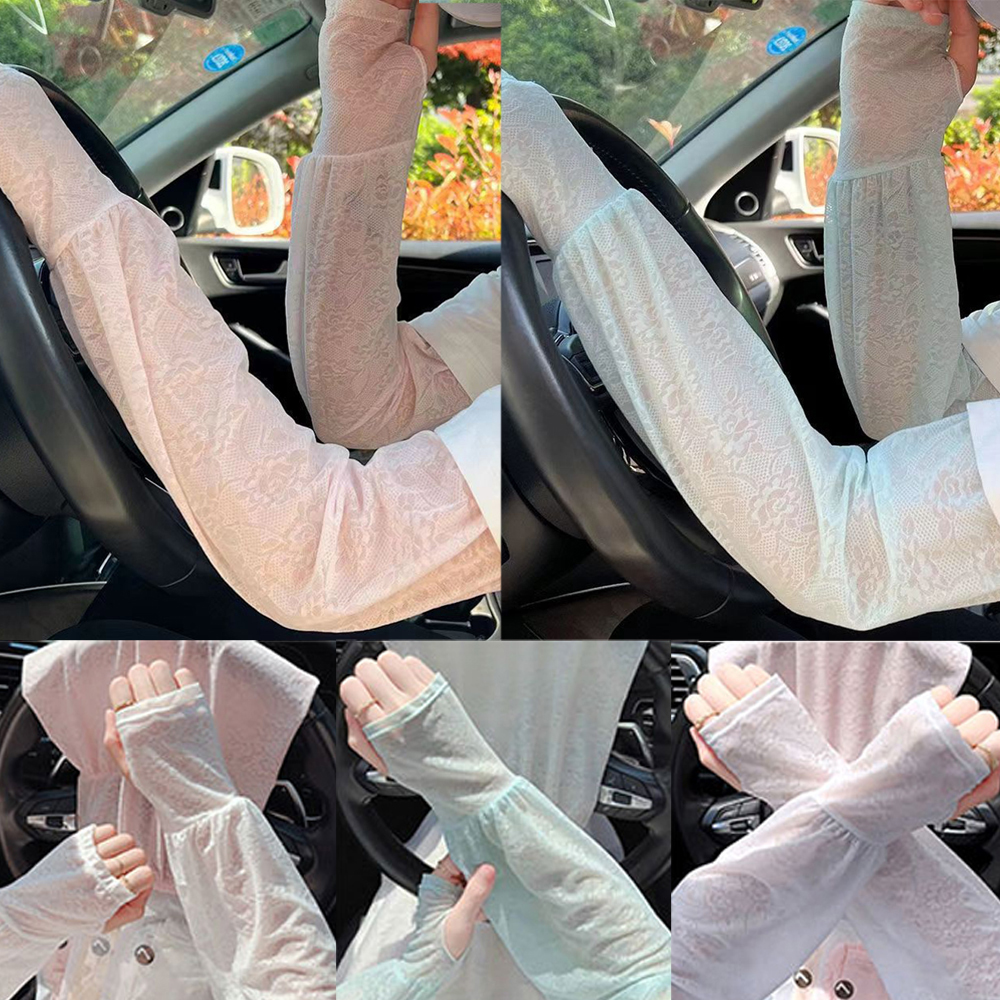 サイクリング用アームウォーマー、アイススリーブ、UV保護、ハーフフィンガーグローブ、ルーズカバー、クールカフ、レース、クール