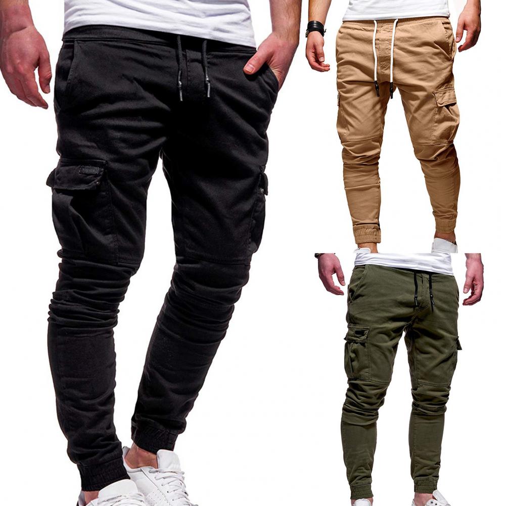 Pantalons de mode pantalons hommes pantalons couleur unie couleur unie Multi poches pantalon mince