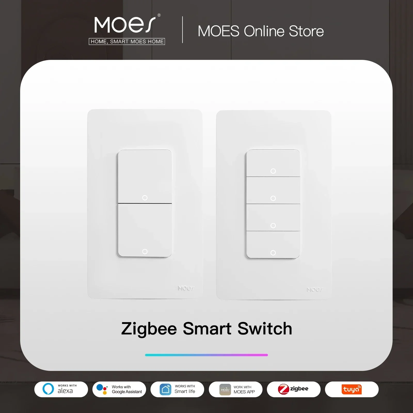 MOES Tuya ZigBee inteligentny włącznik światła nam przycisk przełącznik do montażu ściennego pracy z neutralnym przewodem Alexa Google Home/nie jest wymagany przewód neutralny