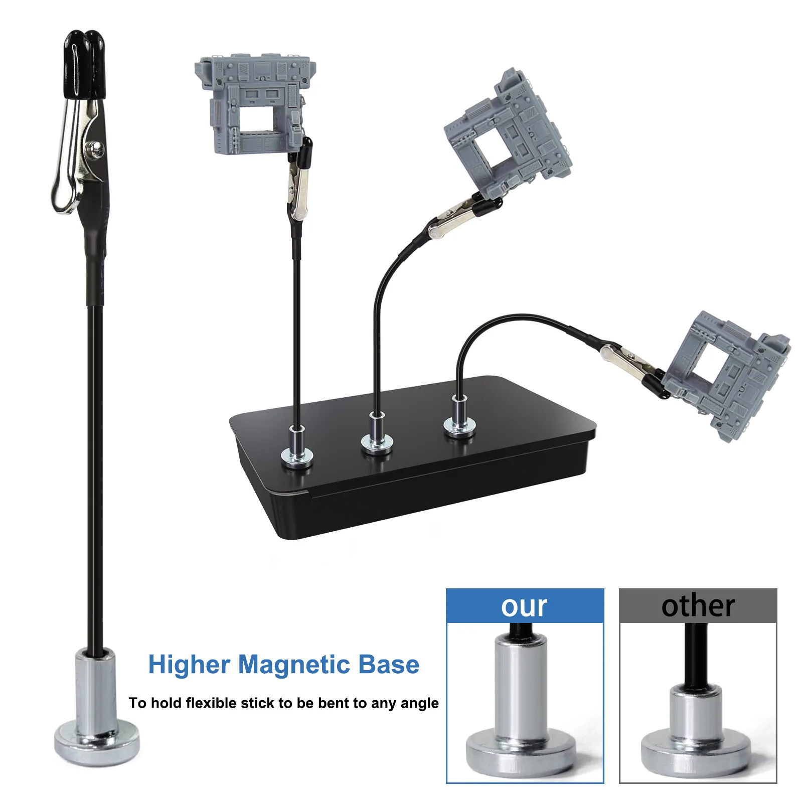 Evemodel Model Painting Stand Base Holder 8pcs Magnetic Bendable Alligator Clip Sticks Set Modeling Tools for Airbrush
