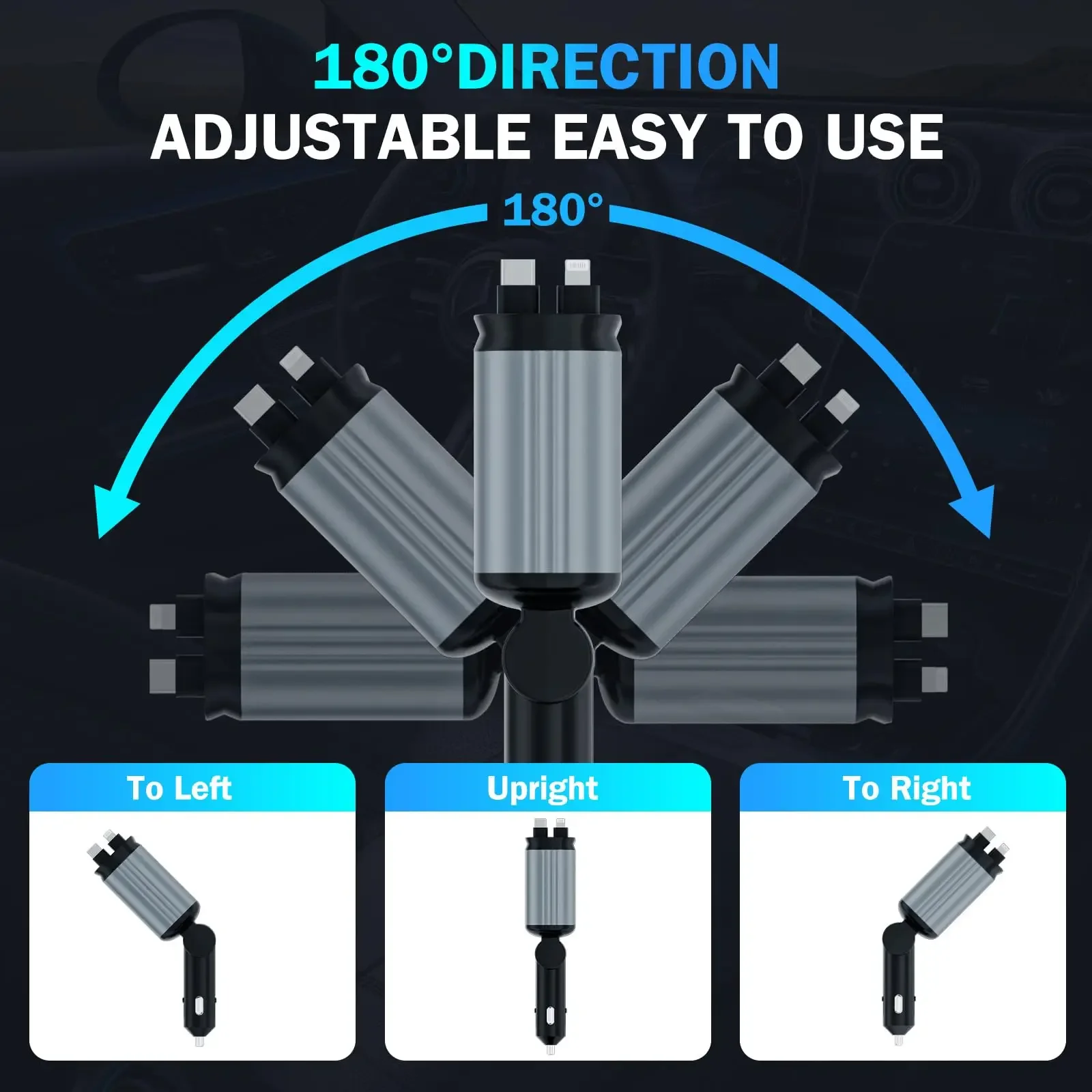 NIEUWE 5-in-1 intrekbare autolader Supersnel voor telefoonsnoer Sigarettenaansteker QC-adapter met 2 USB-poorten Sterrenhemel Top