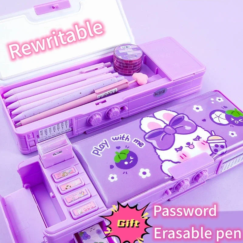 Multi Functional Stationery Box Smart Female Password Lock High Tech Pencil Case  Mechanism Bilayer Girls School Students