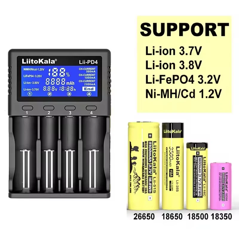 Ladegeräte der LiitoKala Pro-Serie: Lii-PD2 (2-Slot) und Lii-PD4 (4-Slot mit 2000mA) – universelles Li-Ion/NiMH/IMR/LiFePO4-Ladegerät