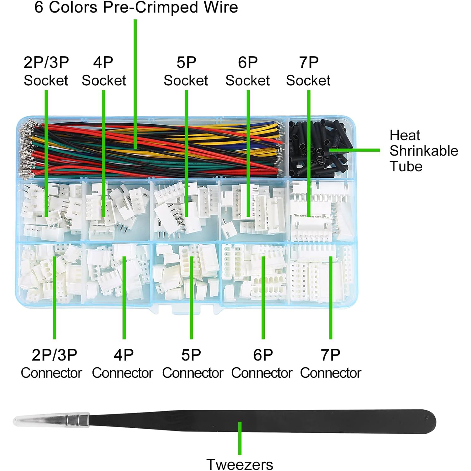 Kit de enchufe de conector JST-XH de 2,54mm con Cable macho y hembra prensado de 2,54mm, conector JST de carcasa de 2/3/4/5/6/7 pines