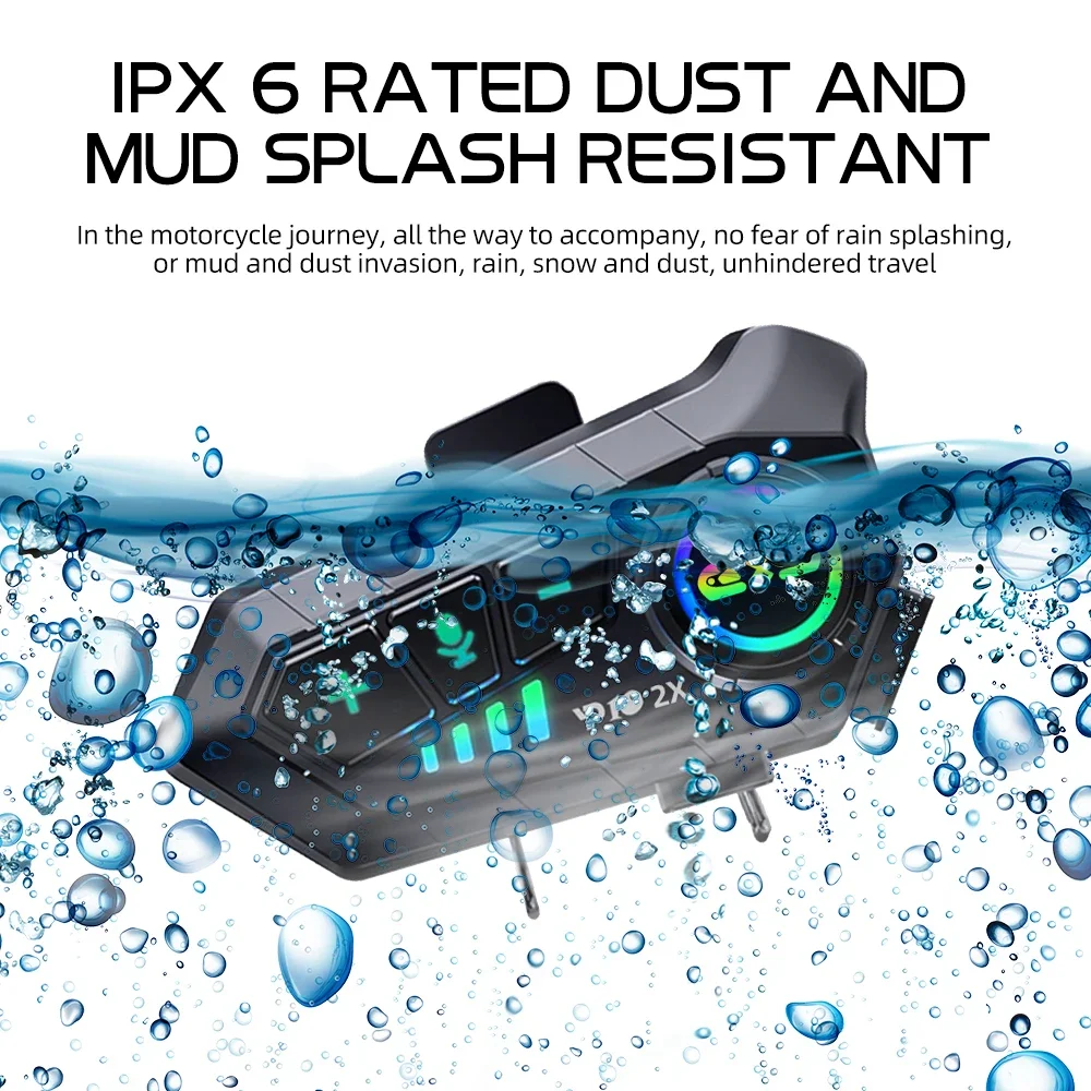 1/2x interfono de música Bluetooth 5,3 casco de motocicleta intercomunicador auriculares impermeable 300m reproducir música y llamadas simultáneamente