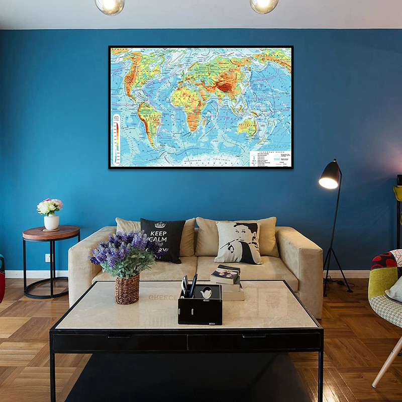 59X42ซม.Canvas World แผนที่รัสเซียตกแต่ง Geographic แผนที่ World โทนการศึกษาอุปกรณ์สำนักงานของขวัญท่องเที่ยว