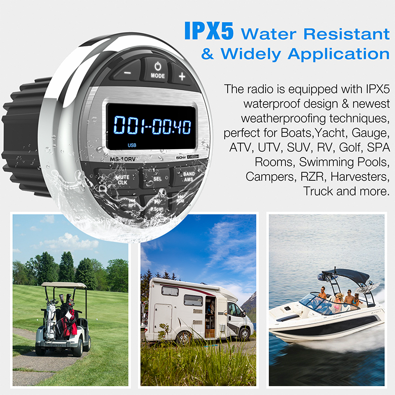 Boot Radio Media Speler Marine Stereo Mp3 Waterdichte Bluetooth Radio Fm Am Ontvanger Geschikt Voor Oogsters Atv Utv Spa Rzr