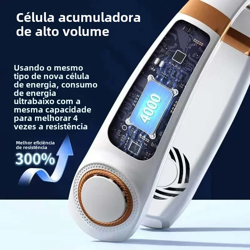 JKUOO Ventilador de pescoço portátil, ventilador sem lâmina mãos livres com placa de resfriamento LED 4, ventilador pessoal Bateria de 4000mAh recarregável por USB