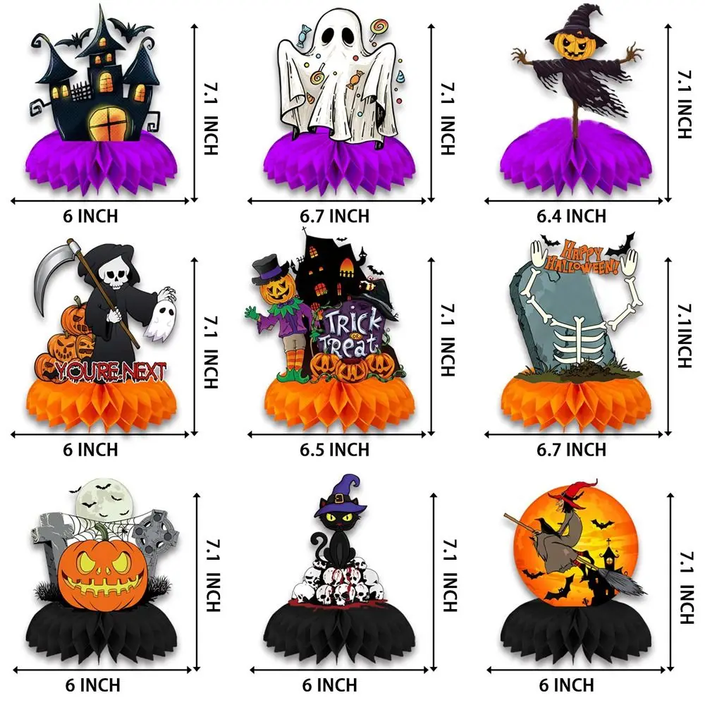 โต๊ะรังผึ้ง3วันฮาโลวีนทำจากกระดาษรังผึ้งอุปกรณ์ตกแต่งโต๊ะแบบรังผึ้งชิ้นกลางแขวนผนัง