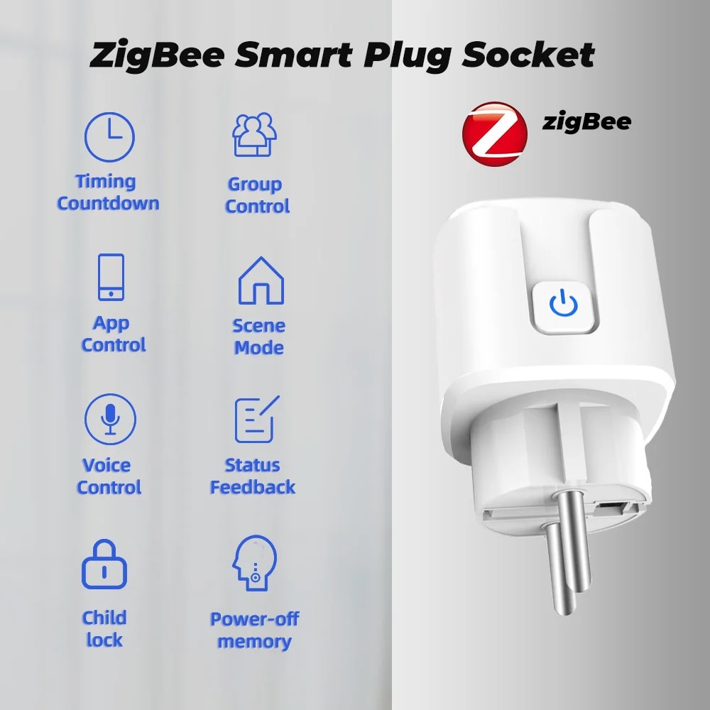 Tuya ZigBee 소켓 스마트 플러그, 전원 모니터, 타이머 어댑터 소켓, 스마트 홈 무선, 알렉사 구글 홈과 호환, EU 20A