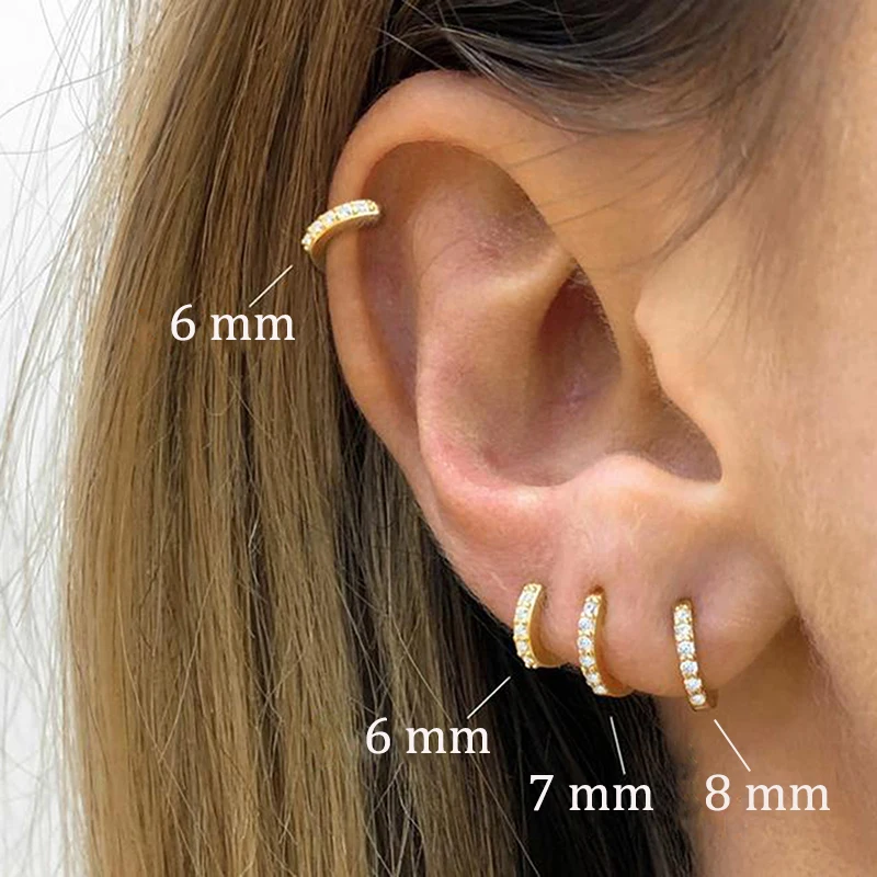 2 Chiếc Đồng Hồ Thép Không Gỉ Tối Thiểu Pha Lê Zirconia Vòng Bông Tai Bạc Nhỏ Hiệu Huggie Sụn Bông Tai Xoắn Tragus Trang Sức Khuyên