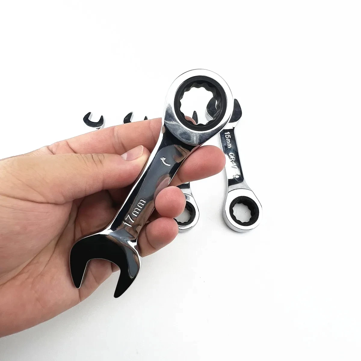 Short Handle Adjustable Head Ratchet Wrench, Mini Fast Ratchet Spanner for Auto Repair, Labor-Saving Dual-Purpose Portable Tool