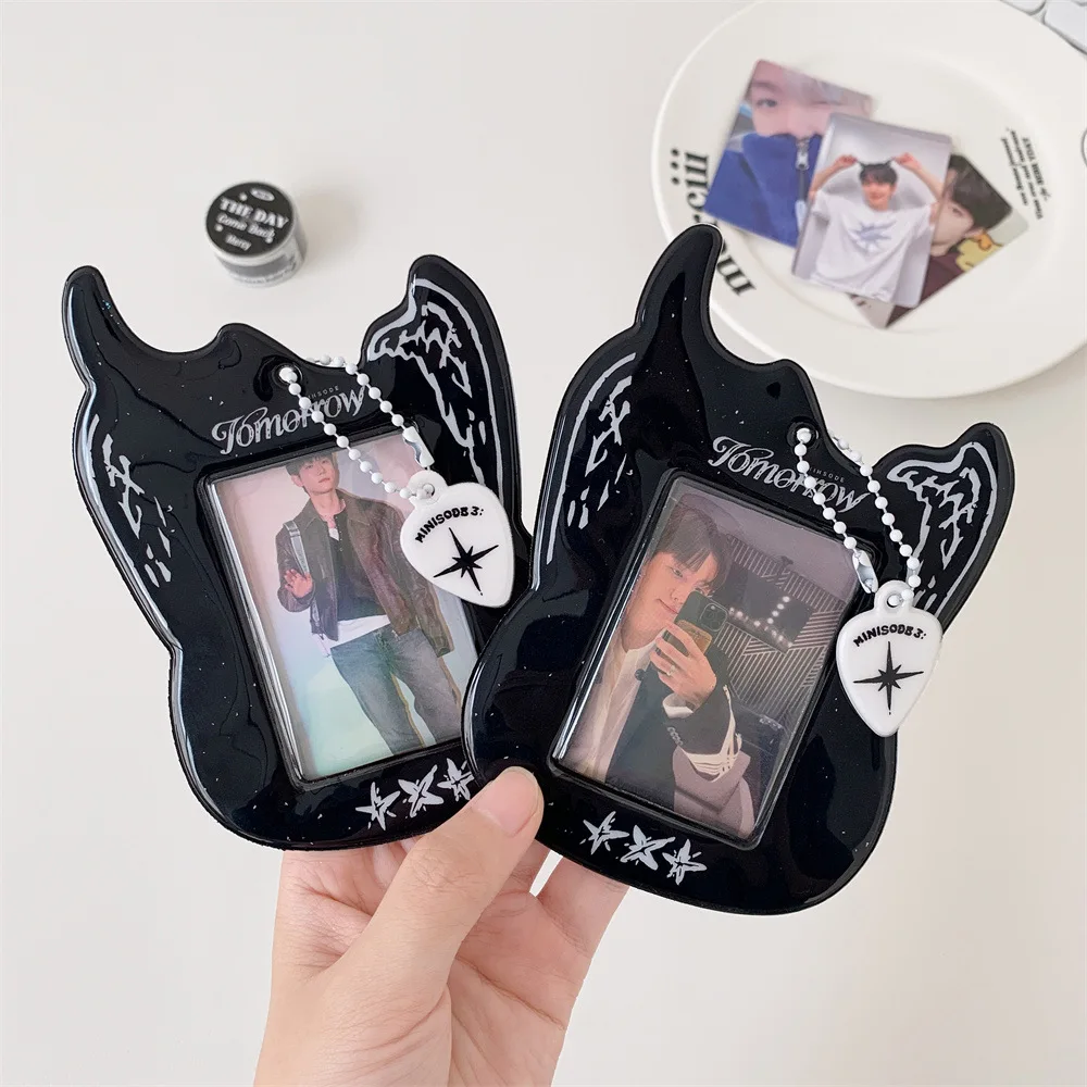 Korean Y2K Black Cool Guitar PVC Card Holder Kpop Idol 3-inch Photocard Hollow Display Pendant for Bag Keychian ID Bus Card Case
