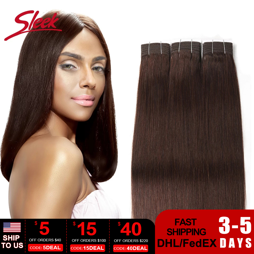 Sleek ตรง Double Drawn บราซิลสีน้ำตาล4ตรงผมสี2 #6 #8 #33 # natural Remy เส้นผมมนุษย์รวมกลุ่ม