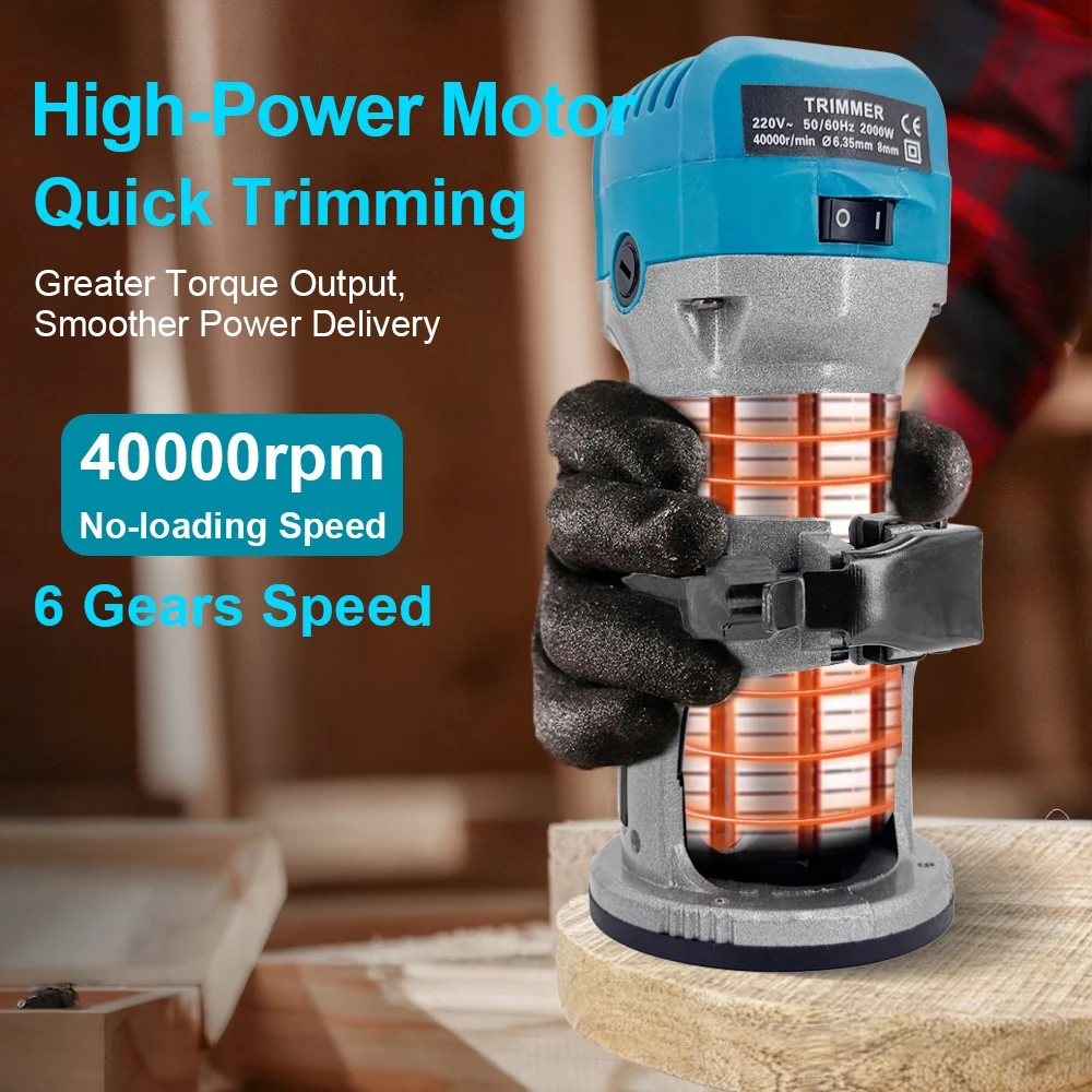 6 Speeds Electric Wood Router 2000W for 6.35/8mm Wood Milling Cutter 220V EU Plug Wood Milling Machine Diy Carpenter Tools
