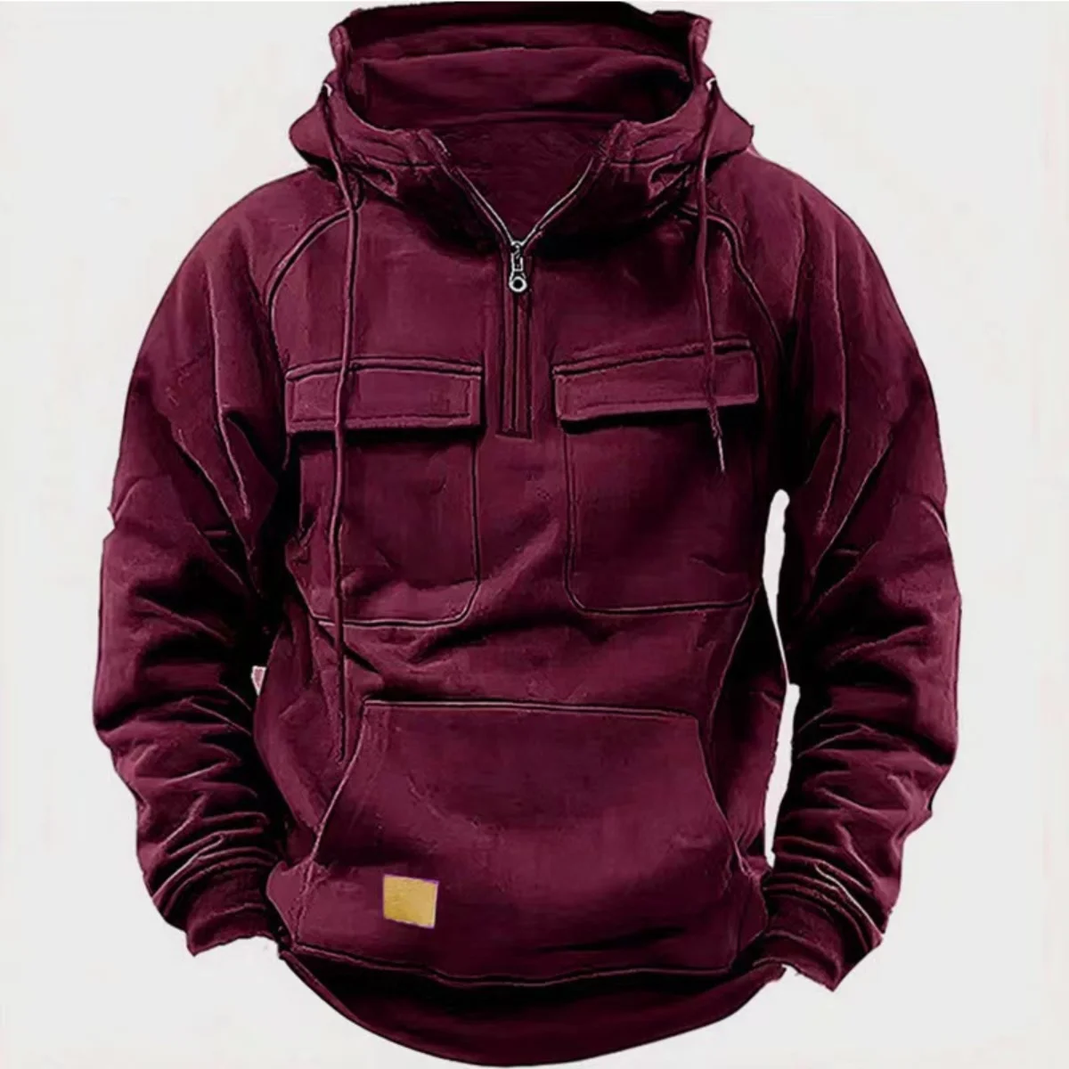 Nueva sudadera con capucha informal de color sólido con capucha para hombre de otoño-invierno, camiseta con capucha y parche multibolsillo a la moda para hombre joven