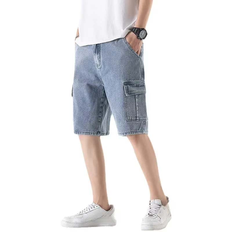 メンズデニムショートパンツ,ストレート,ルーズフィット,カジュアル,トレンディ,ホール付き,5ポイント,夏