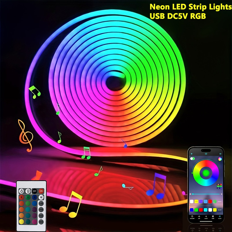 Neon RGB LED Smart Strip Lights with App Remote Control LED Rope Tape Lights for Christmas Party Decorations Flexible Ambient