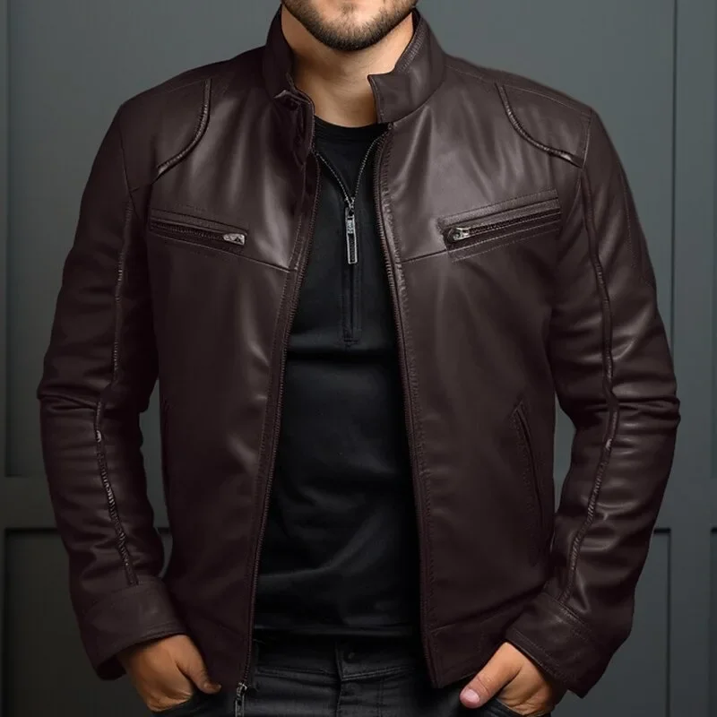 Primavera verão roupas masculinas motocicleta jaqueta de couro adolescentes gola punk casaco de couro masculino punk