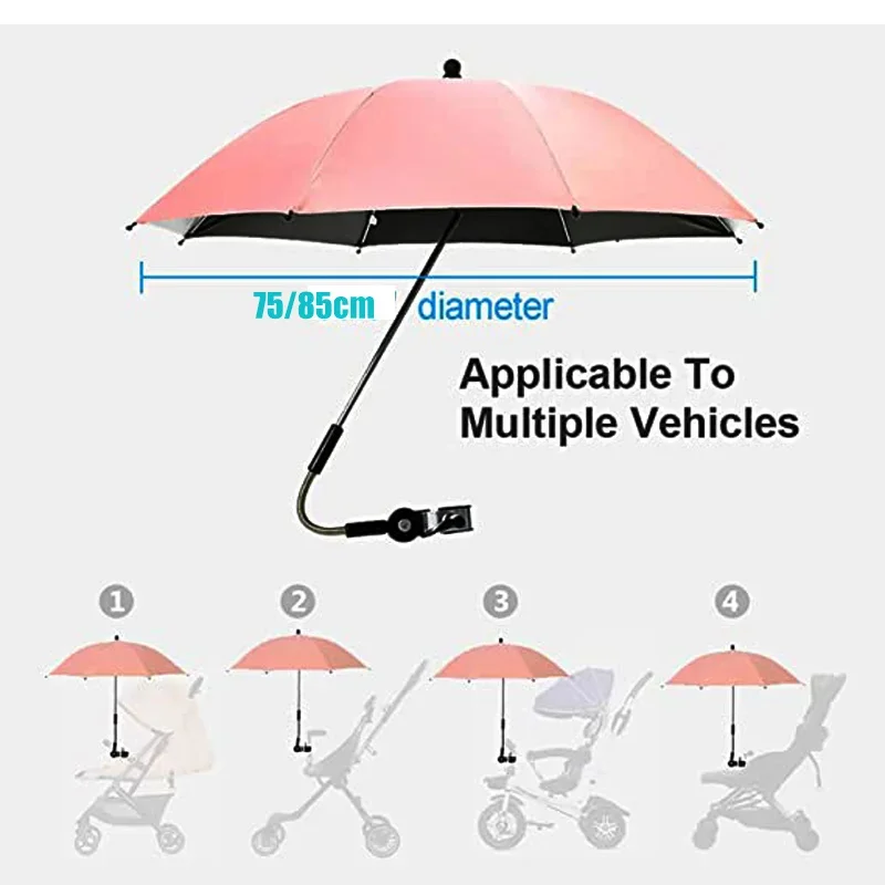Proteção UV Baby Stroller Umbrella com braçadeira, Protetor solar universal, Capa impermeável, Acessórios