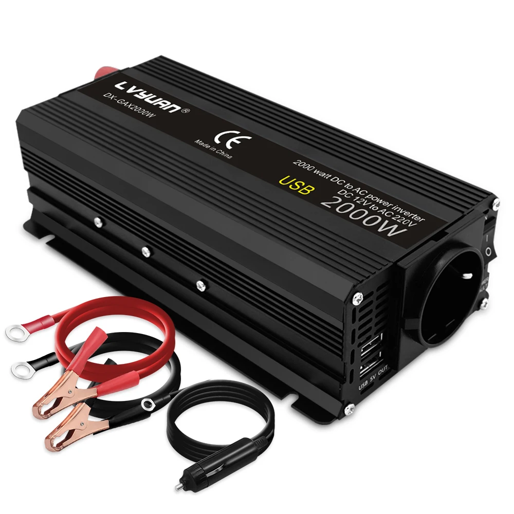 Inversor de coche 12V 220V potencia 500W/1500W/2000W/2600W/3000W convertidor enchufe de la UE 12 voltios Auto Inversor12v 220 v transformador Solar