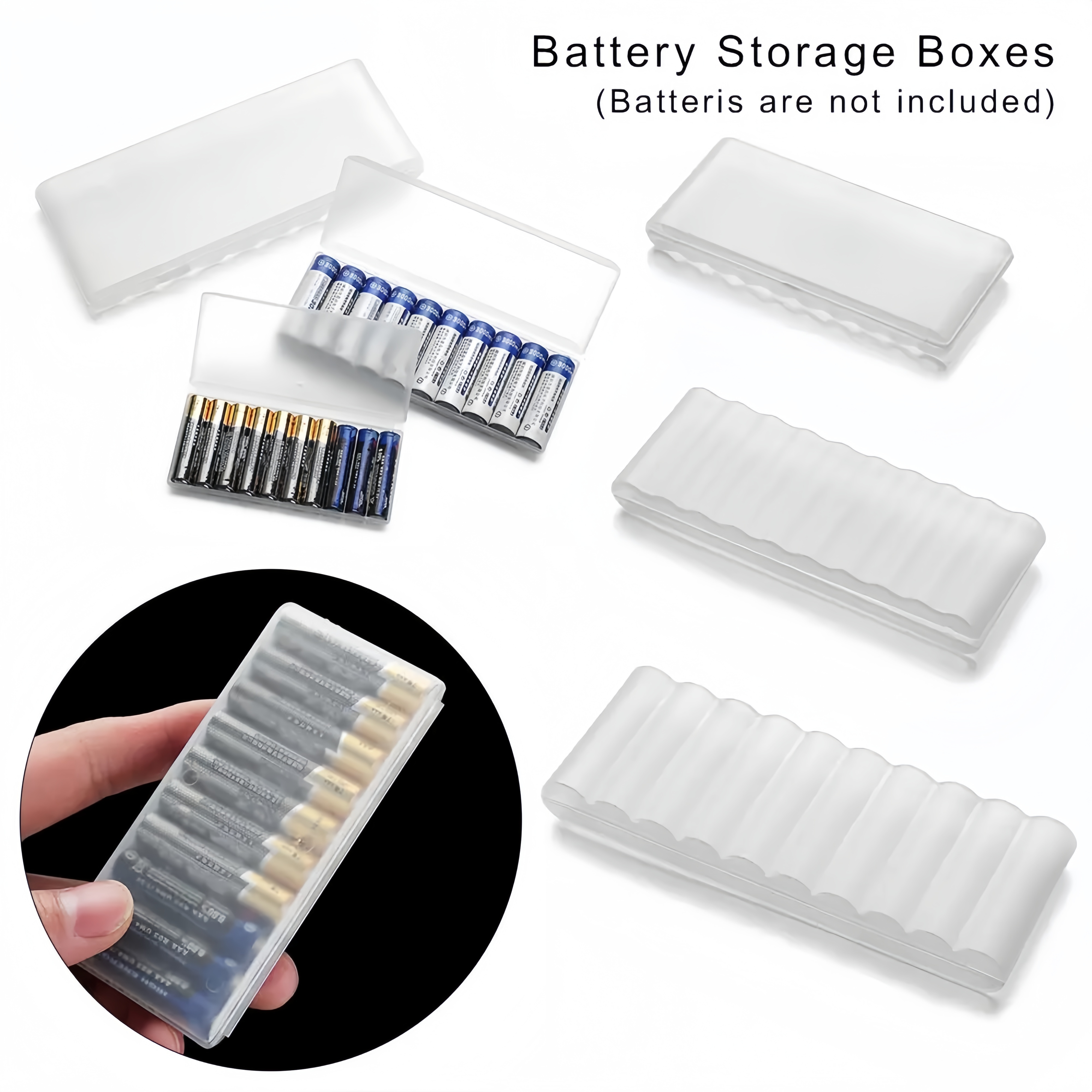 Waterproof multi-slot battery storage box, hard plastic battery case, portable travel storage in white