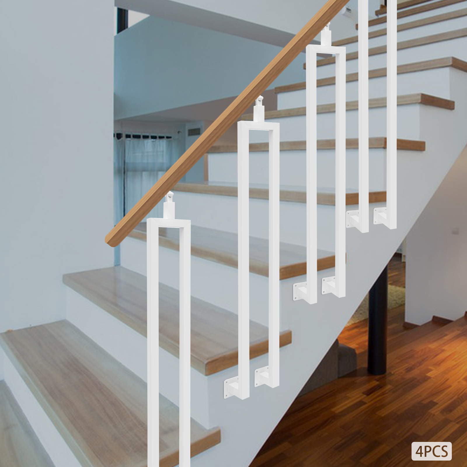 4-Piece Stair Railing Posts, U-shaped Stair Baluster Posts, Adjustable Stair Railing Posts for Deck, Balcony, Stair