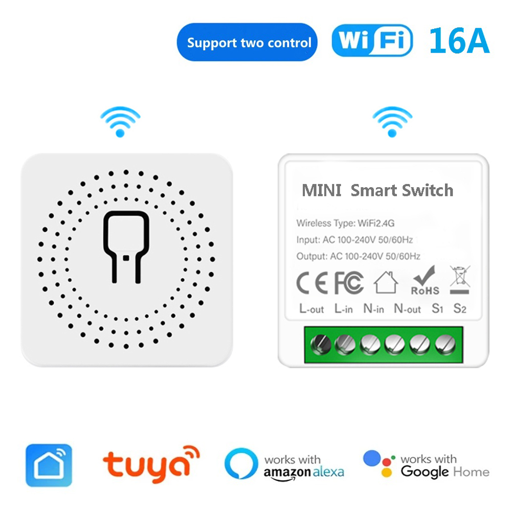 Mini interruptor Wifi de 16A, interruptor de Control bidireccional DIY, relé de sincronización, trabajo en casa inteligente con Tuya Smart Life Alexa Alice Google Home