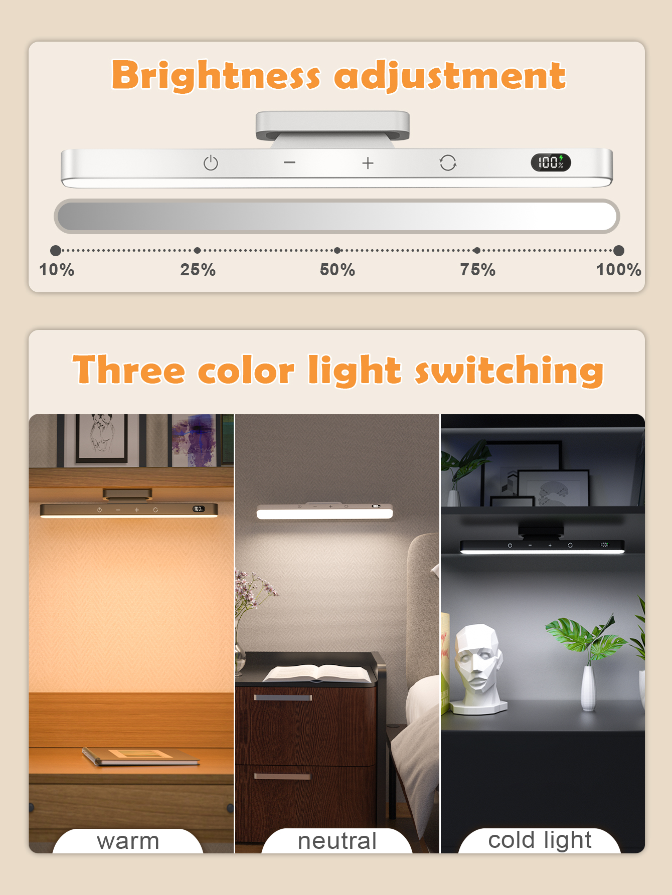 WILLED Touch Table Lamp Magnetic Desk Lamp Bulit-in 2500mAh Battery for Reading Cabinet Mirror Bedside Rechargeable Night Lights