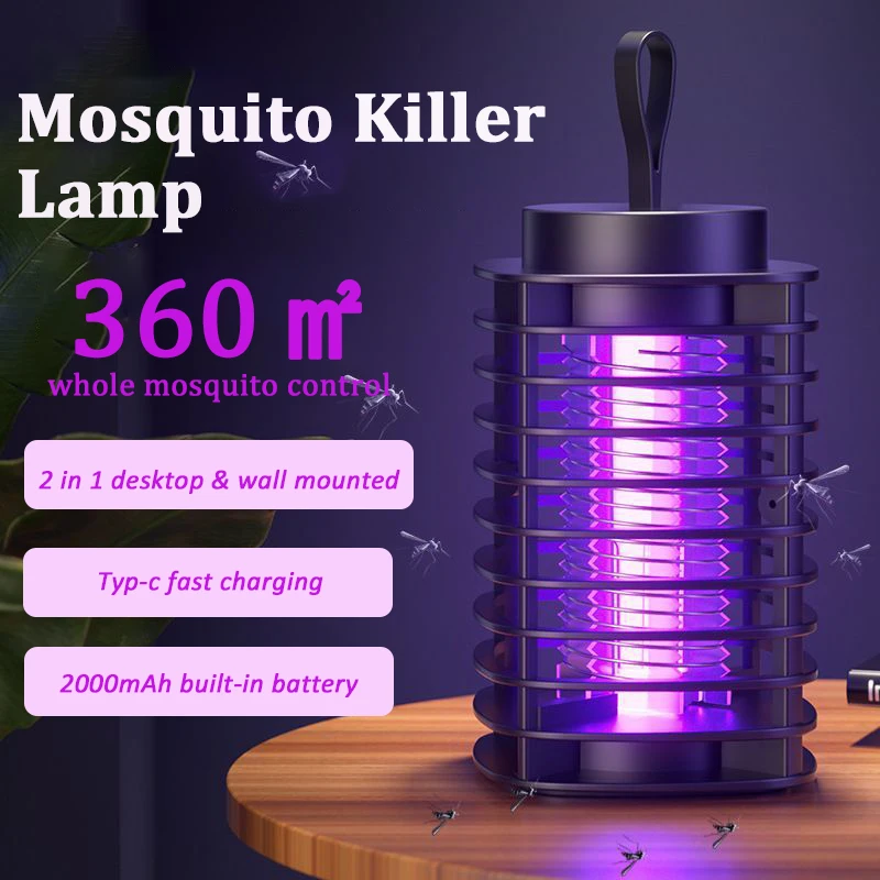 Lámpara antimosquitos recargable por USB, trampa eléctrica portátil para moscas, lámpara antimosquitos silenciosa para exteriores, lámpara antimosquitos para insectos 2025