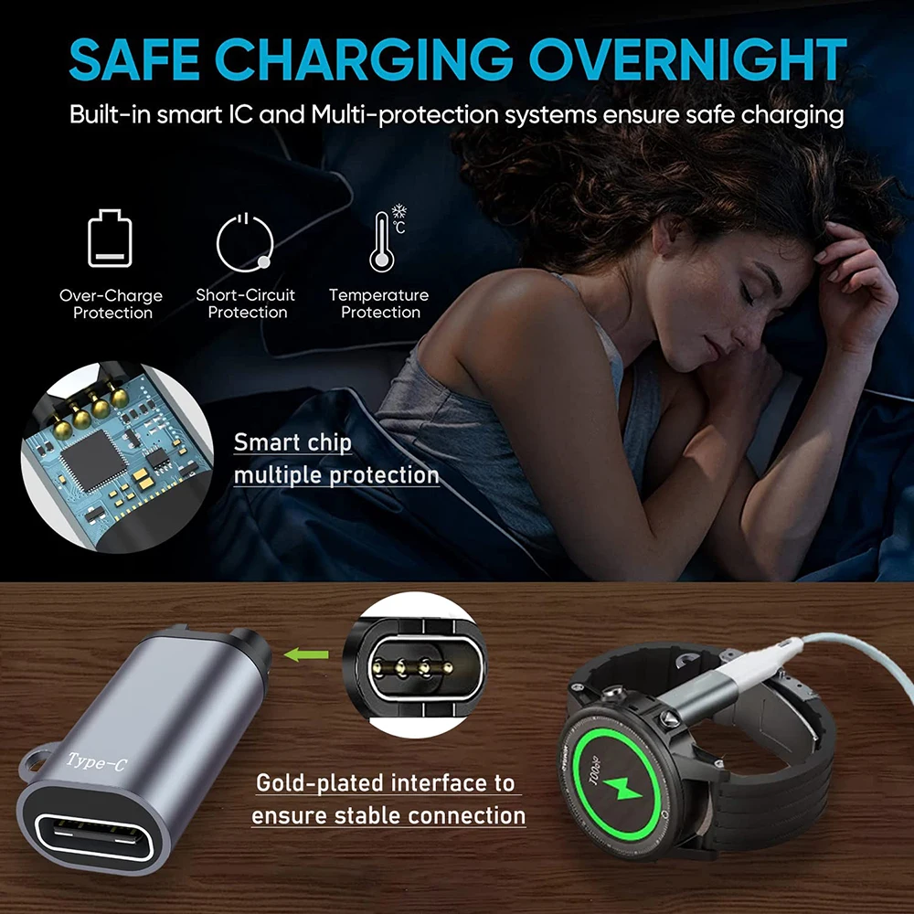 Портативный адаптер для зарядки Type C/Micro USB/iOS для Garmin Fenix ​​7 7S 7X 6 6S 6X 5 5S 5X Venu 2 2S, зарядное устройство для смарт-часов