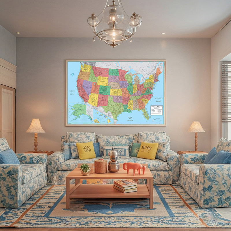 Mapa administrativo americano em tela, sem moldura em inglês, impressões, imagens de arte, decoração de parede de escritório, mapa, material escolar
