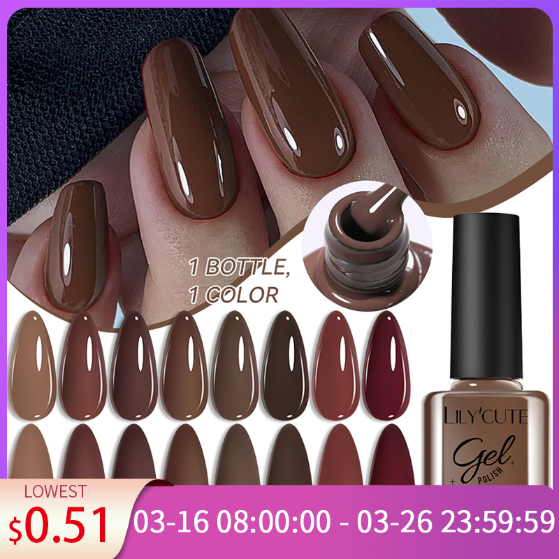 LILYCUTE 7ml otoño rojo marrón esmalte de uñas en Gel 125 colores todo para manicura semipermanente remojo Base capa superior barniz para decoración de uñas