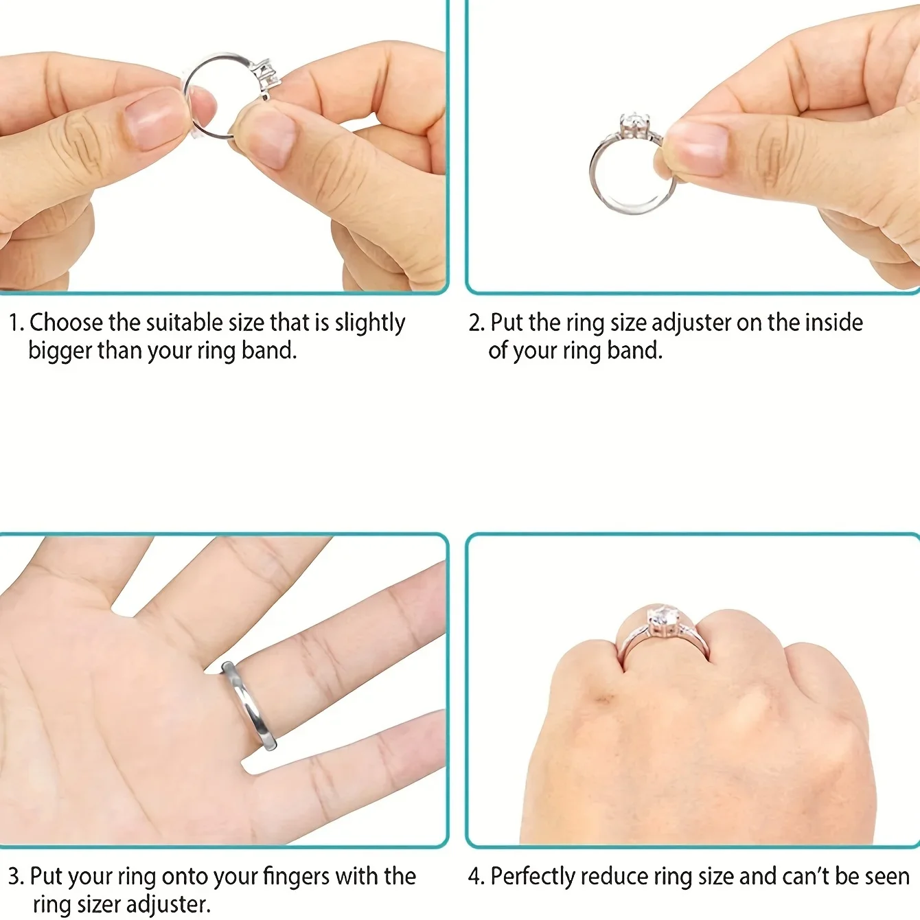 Ajustador de tamaño de anillo transparente Invisible, 8 Uds., para anillos sueltos, ajustador de anillo, reductor de medición, apto para cualquier anillo, herramientas ajustables