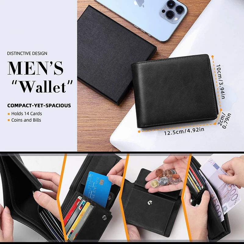 Carteras para hombre Cartera delgada con bloqueo RFID multifuncional con 15 tarjeteros