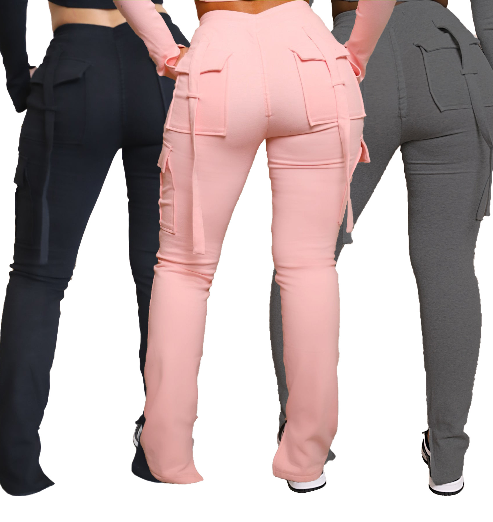 Pantalones Cargo largos para mujer, pantalón Sexy, ajustado, informal, empalme con cordón, bolsillo con botón, recto, con cordones, cintura alta elástica