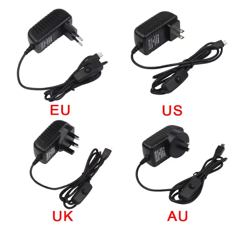Fonte de alimentação 5V 3A Raspberry Pi 3B + 3B com botão interruptor Adaptador de alimentação Porta micro USB para Pi Zero 2 W Orange Pi Zero 3 LTS