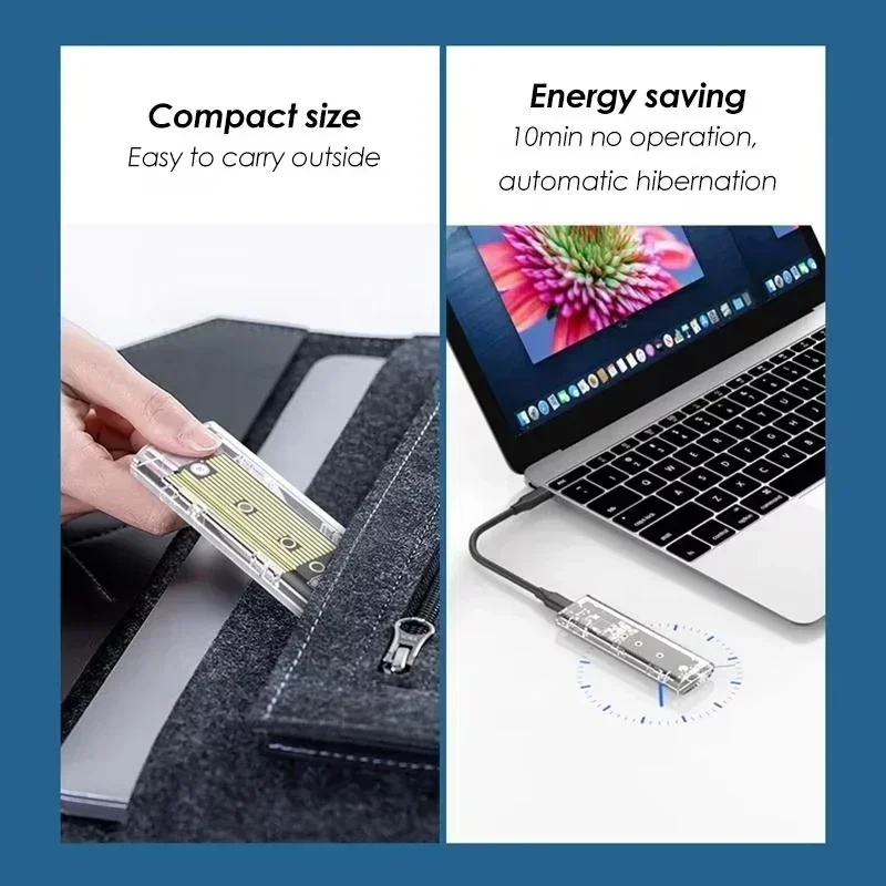 M.2 NVME PCIe Case NGFF SATA Protocol SSD Case Clear USB Type C 10Gbps PCI-E M2 SSD Transparent External Enclosure Hard Disk Box
