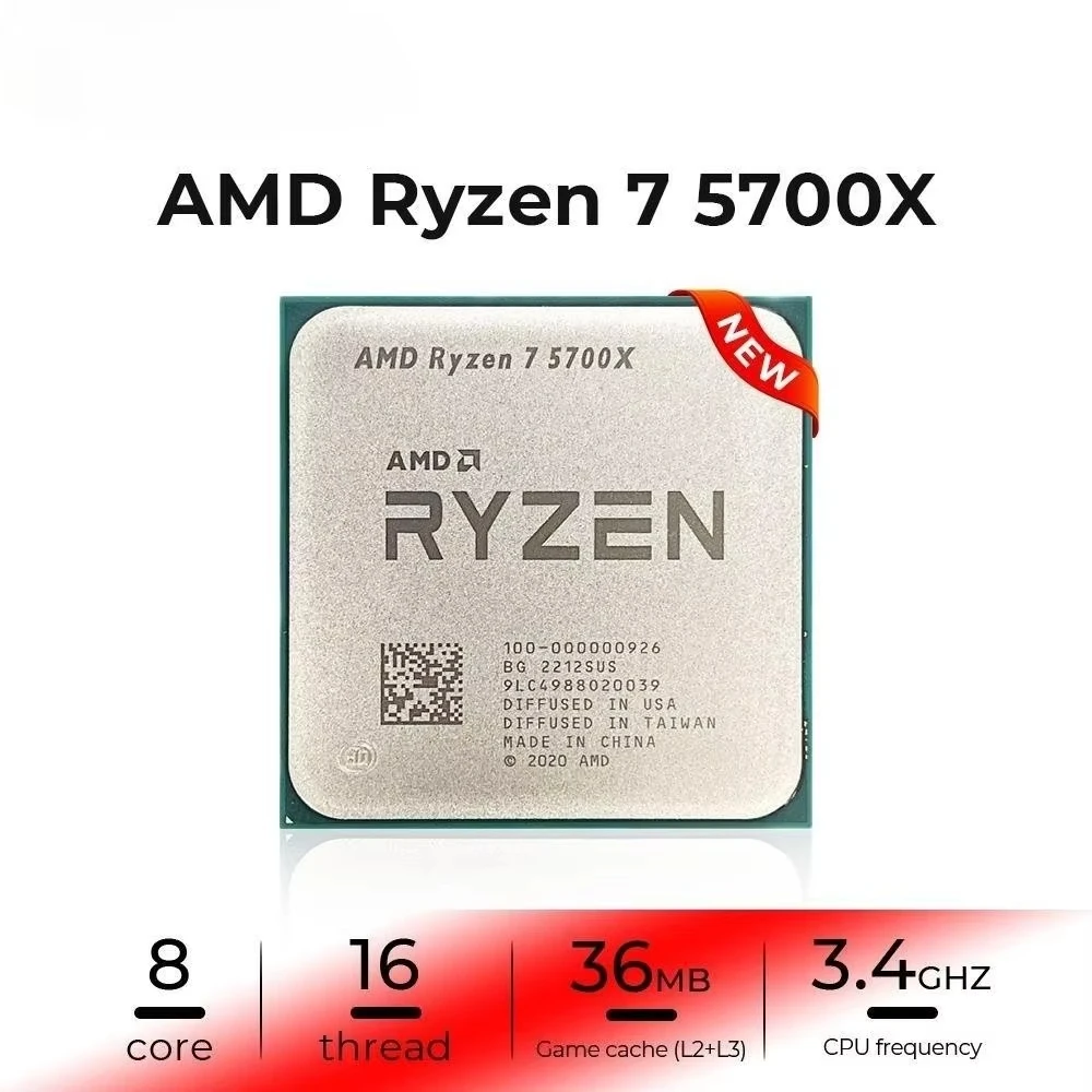 AMD R7 5700X Nuovo Ryzen 7 5700x Processore 8-Core CPU16-Thread 4,6GHz 7NM L3=32M 100-000000926 Presa AM4 DDR4 ma non senza ventola