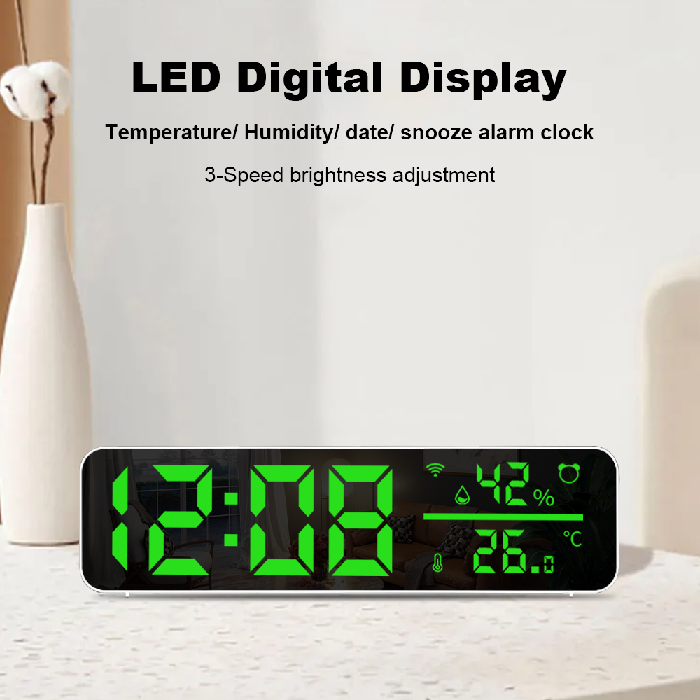Tuya wifi sensor de umidade temperatura suporte tempo despertador display usb desktop espelho led relógios para sala estar decoração