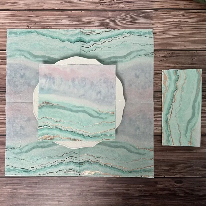 20pcs 33*33cm 2-Ply 로즈 골드 호일 인쇄 종이 냅킨 바다 여름 파티 냅킨 와인 유리 꽃 종이 Placemats