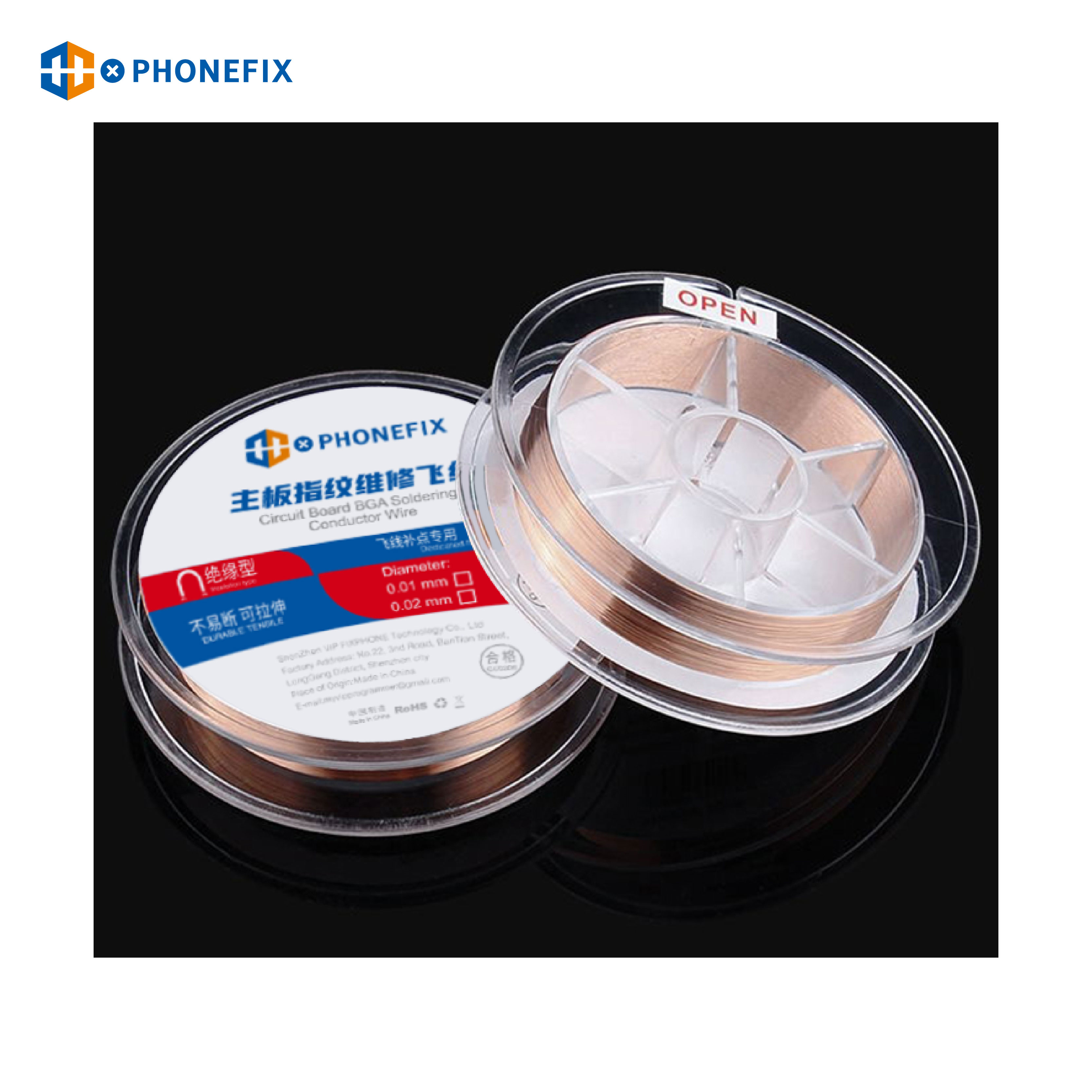 PHONEFIX 0.01mm 0.02mm insulated soldering jumper wire conductor wire 120m for iPhone logic board electronic BGA chip repair